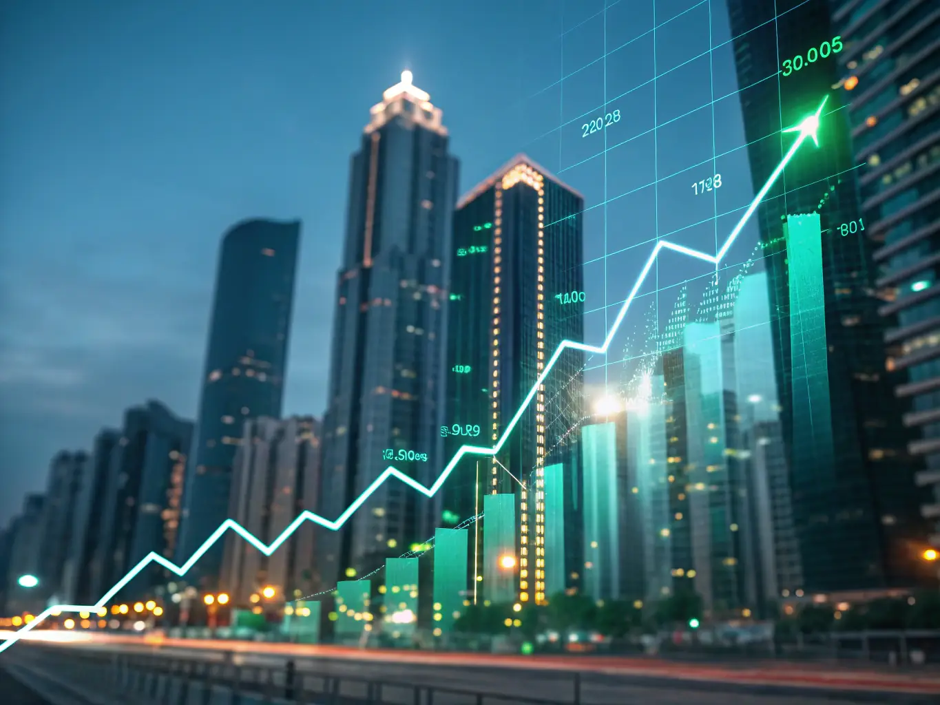 A digital illustration of financial charts and graphs overlaid on a residential property, symbolizing Rental Property Partners' focus on optimizing rental income and financial performance for property owners.