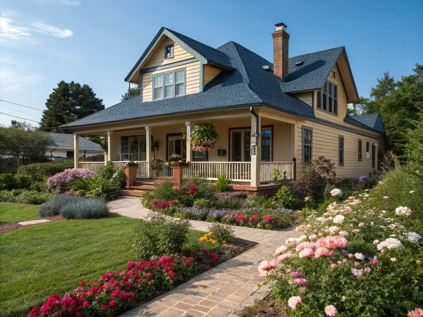 A professional photograph of a well-maintained rental property exterior, showcasing curb appeal and landscaping, under a clear blue sky, symbolizing the quality of properties managed by Rental Property Partners.
